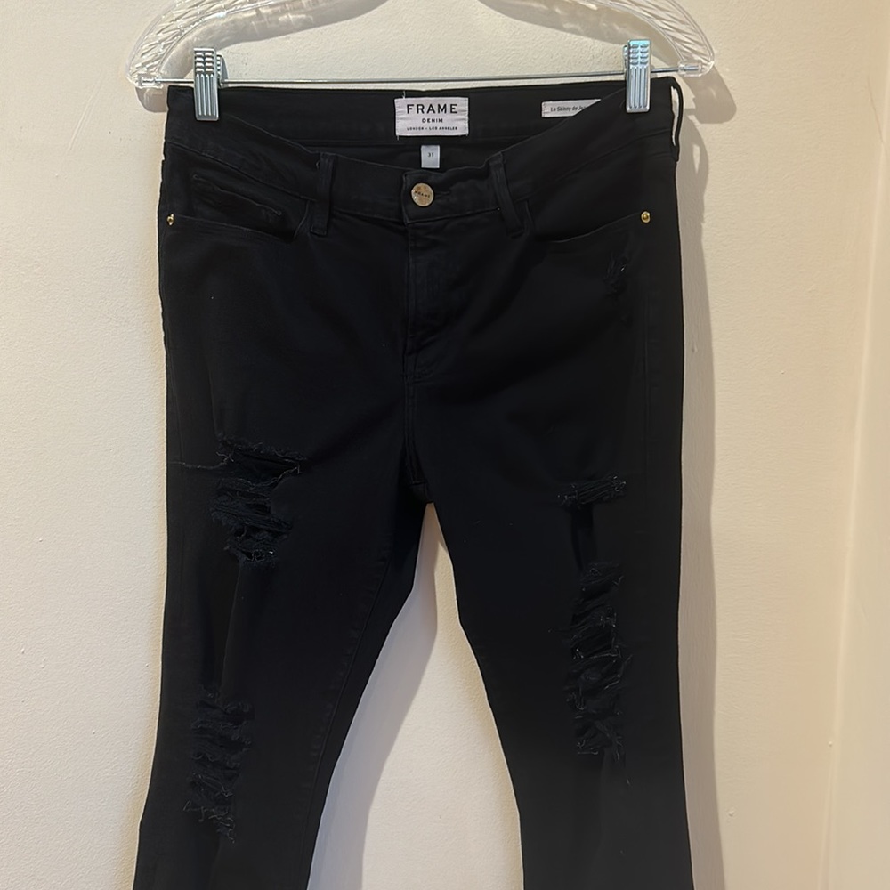Frame Denim Le Skinny de Jeanne Black Ripped Women’s Jeans Size 31